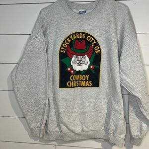 Stockyards City Oklahoma Cowboy Christmas Heavy Cotton Crewneck Sweatshirt